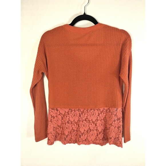 Thermal Top Size S Long Sleeve Henley  Lace Rib Knit Pinky Rust Cottage Y2K Retr - Picture 5 of 11
